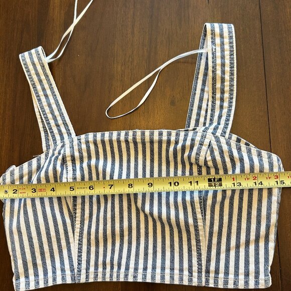 NWT Zara Denim Crop Top White Blue Striped Side Zipper Size Medium - Picture 12 of 15